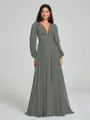 A-Line/Princess V-neck Sweep/Brush Train Long Sleeves Chiffon Bridesmaid Dress