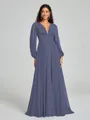 A-Line/Princess V-neck Sweep/Brush Train Long Sleeves Chiffon Bridesmaid Dress