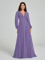 A-Line/Princess V-neck Sweep/Brush Train Long Sleeves Chiffon Bridesmaid Dress