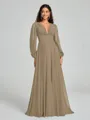 A-Line/Princess V-neck Sweep/Brush Train Long Sleeves Chiffon Bridesmaid Dress