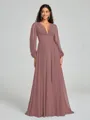 A-Line/Princess V-neck Sweep/Brush Train Long Sleeves Chiffon Bridesmaid Dress