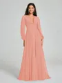 A-Line/Princess V-neck Sweep/Brush Train Long Sleeves Chiffon Bridesmaid Dress