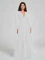 A-Line/Princess V-neck Sweep/Brush Train Long Sleeves Chiffon Bridesmaid Dress