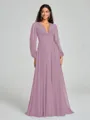 A-Line/Princess V-neck Sweep/Brush Train Long Sleeves Chiffon Bridesmaid Dress
