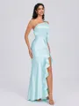 Sheath One-Shoulder Ruffles Ankle-Length Silk Like Satin Bridesmaid Dress