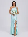 Sheath One-Shoulder Ruffles Ankle-Length Silk Like Satin Bridesmaid Dress