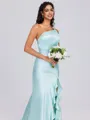 Sheath One-Shoulder Ruffles Ankle-Length Silk Like Satin Bridesmaid Dress
