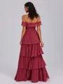 A-line Off-the-Shoulder Cascading Ruffles Ankle-Length Chiffon Bridesmaid Dress