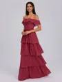 A-line Off-the-Shoulder Cascading Ruffles Ankle-Length Chiffon Bridesmaid Dress