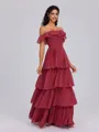 A-line Off-the-Shoulder Cascading Ruffles Ankle-Length Chiffon Bridesmaid Dress