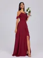 A-line Cold Shoulder Ruffles Floor-Length Chiffon Bridesmaid Dress