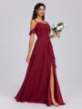 A-line Cold Shoulder Ruffles Floor-Length Chiffon Bridesmaid Dress