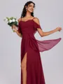 A-line Cold Shoulder Ruffles Floor-Length Chiffon Bridesmaid Dress