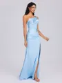 Sheath One-Shoulder Pleated Floor-Length Silk Like Satin Bridesmaid Dress