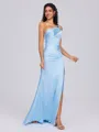 Sheath One-Shoulder Pleated Floor-Length Silk Like Satin Bridesmaid Dress