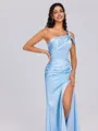 Sheath One-Shoulder Pleated Floor-Length Silk Like Satin Bridesmaid Dress