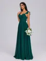 A-line V-neck Pleated Floor-Length Chiffon Bridesmaid Dress