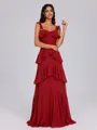 A-line Straps Cascading Ruffles Floor-Length Chiffon Bridesmaid Dress
