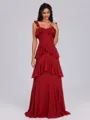 A-line Straps Cascading Ruffles Floor-Length Chiffon Bridesmaid Dress