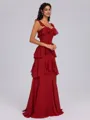 A-line Straps Cascading Ruffles Floor-Length Chiffon Bridesmaid Dress