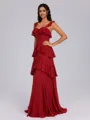 A-line Straps Cascading Ruffles Floor-Length Chiffon Bridesmaid Dress