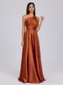 A-line One-Shoulder Pleated Floor-Length Silk Like Satin Bridesmaid Dress
