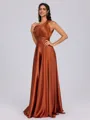 A-line One-Shoulder Pleated Floor-Length Silk Like Satin Bridesmaid Dress