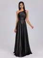 A-line One-Shoulder Pleated Floor-Length Silk Like Satin Bridesmaid Dress