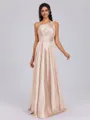 A-line One-Shoulder Pleated Floor-Length Silk Like Satin Bridesmaid Dress