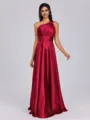 A-line One-Shoulder Pleated Floor-Length Silk Like Satin Bridesmaid Dress