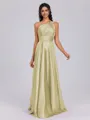 A-line One-Shoulder Pleated Floor-Length Silk Like Satin Bridesmaid Dress