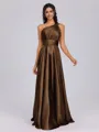 A-line One-Shoulder Pleated Floor-Length Silk Like Satin Bridesmaid Dress