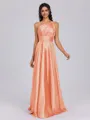 A-line One-Shoulder Pleated Floor-Length Silk Like Satin Bridesmaid Dress