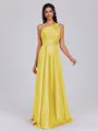 A-line One-Shoulder Pleated Floor-Length Silk Like Satin Bridesmaid Dress