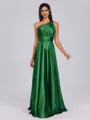 A-line One-Shoulder Pleated Floor-Length Silk Like Satin Bridesmaid Dress