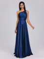 A-line One-Shoulder Pleated Floor-Length Silk Like Satin Bridesmaid Dress