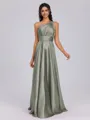 A-line One-Shoulder Pleated Floor-Length Silk Like Satin Bridesmaid Dress