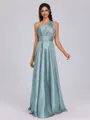 A-line One-Shoulder Pleated Floor-Length Silk Like Satin Bridesmaid Dress