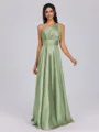 A-line One-Shoulder Pleated Floor-Length Silk Like Satin Bridesmaid Dress
