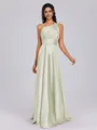 A-line One-Shoulder Pleated Floor-Length Silk Like Satin Bridesmaid Dress