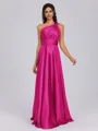 A-line One-Shoulder Pleated Floor-Length Silk Like Satin Bridesmaid Dress