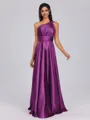 A-line One-Shoulder Pleated Floor-Length Silk Like Satin Bridesmaid Dress