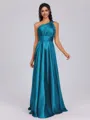 A-line One-Shoulder Pleated Floor-Length Silk Like Satin Bridesmaid Dress