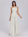 A-line One-Shoulder Pleated Floor-Length Silk Like Satin Bridesmaid Dress