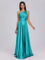 A-line One-Shoulder Pleated Floor-Length Silk Like Satin Bridesmaid Dress
