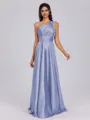 A-line One-Shoulder Pleated Floor-Length Silk Like Satin Bridesmaid Dress