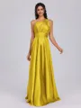 A-line One-Shoulder Pleated Floor-Length Silk Like Satin Bridesmaid Dress