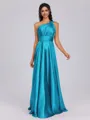 A-line One-Shoulder Pleated Floor-Length Silk Like Satin Bridesmaid Dress