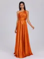 A-line One-Shoulder Pleated Floor-Length Silk Like Satin Bridesmaid Dress