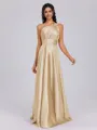 A-line One-Shoulder Pleated Floor-Length Silk Like Satin Bridesmaid Dress
